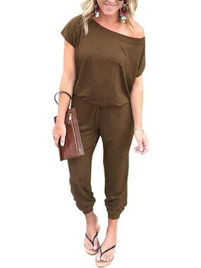 Women's Khaki Summer Dressy Outfits Off The Shoulder Imported Romper
